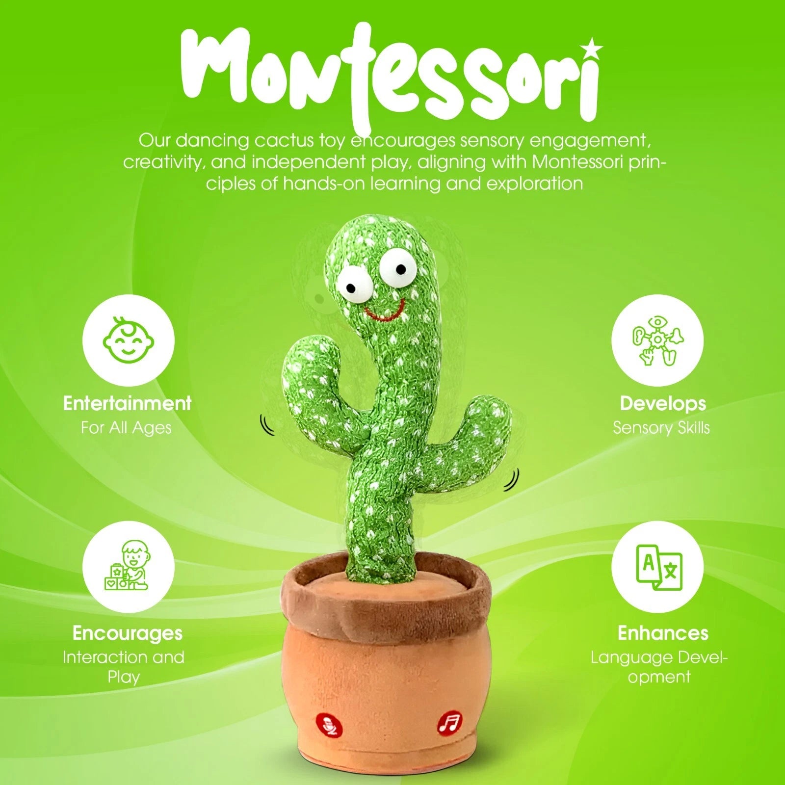 Dancing Talking Cactus Toy | Music, Lights & Voice Repeat | Baby/Kid Gift (Copy)