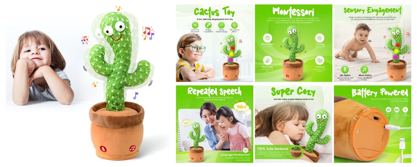 Dancing Talking Cactus Toy | Music, Lights & Voice Repeat | Baby/Kid Gift (Copy)
